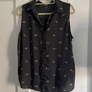LOFT grey sleeveless collared blouse